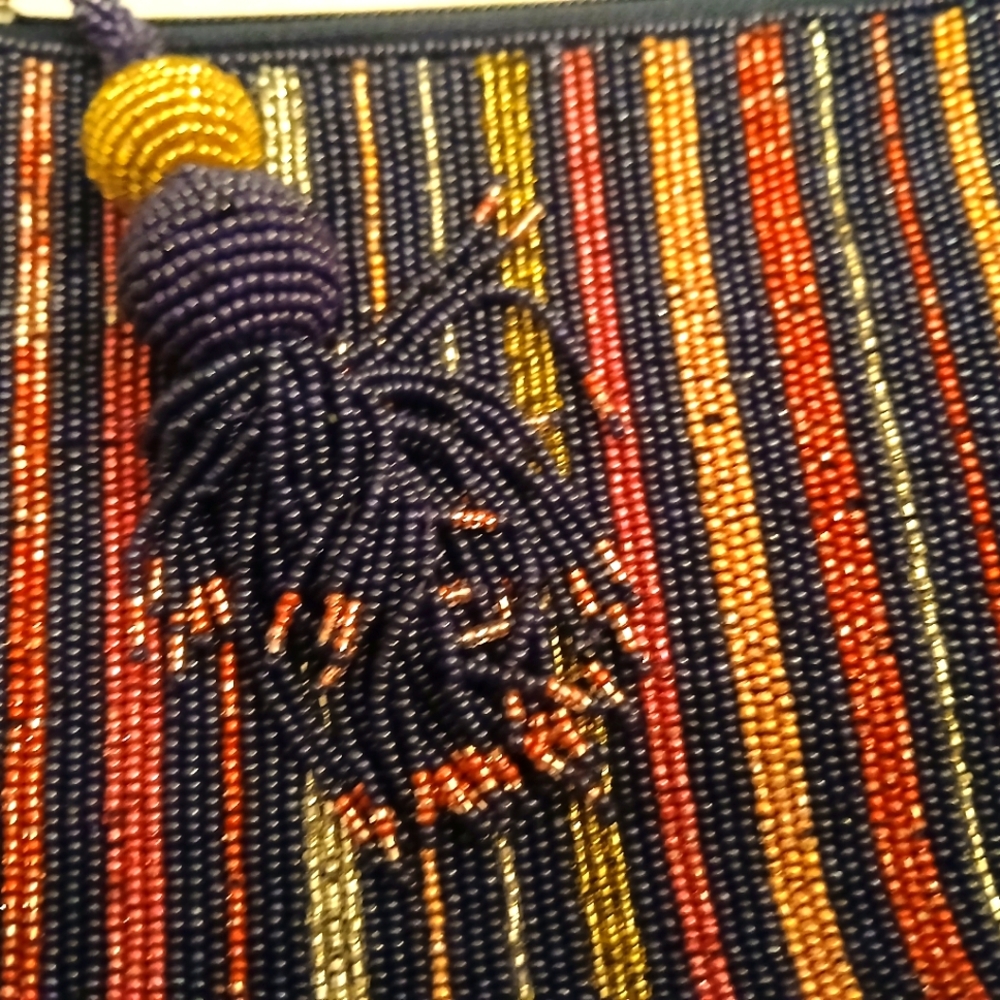 ROLLER Rabbit Navy Stipe Beaded Handbag - Picture 2 of 7